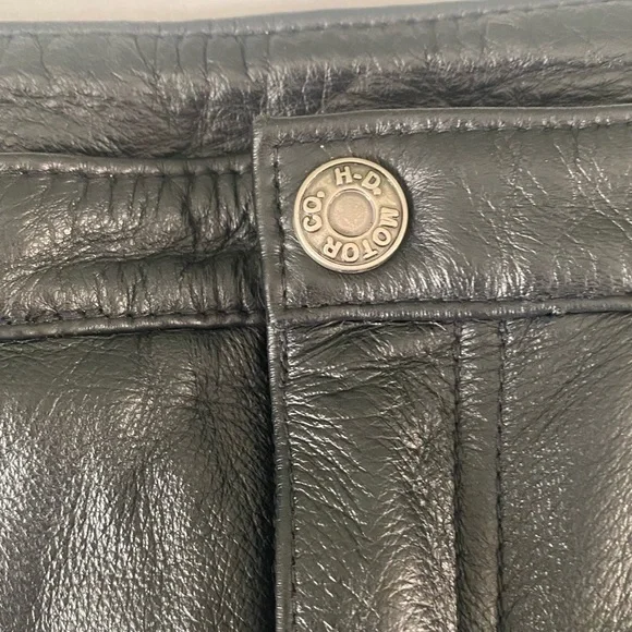 Women’s Harley Davidson Lined Leather Pants tribal Appliqué/Zippers at bottom. 8 - Picture 4 of 13